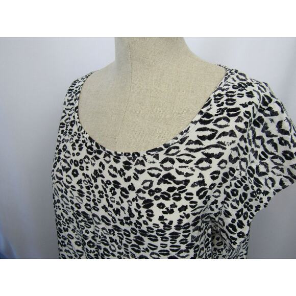 Joie Women's Silk Leopard Print Square Neck Short Sleeve Top White Black Size Lj - Picture 8 of 11
